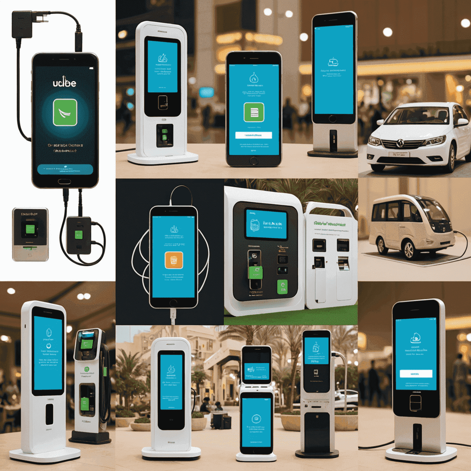 A collage of various recharge methods in UAE, including mobile apps, kiosks, and online platforms